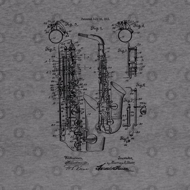 Vintage Jazz Saxophone 1915 Patent Image by MadebyDesign